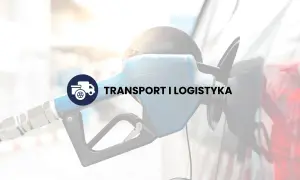 Dystrybutor paliwa z ikoną ciężarówki i napisem "TRANSPORT I LOGISTYKA".