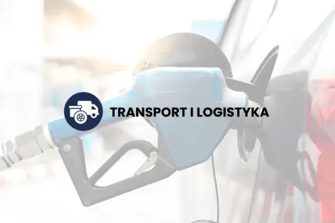 Dystrybutor paliwa z ikoną ciężarówki i napisem "TRANSPORT I LOGISTYKA".