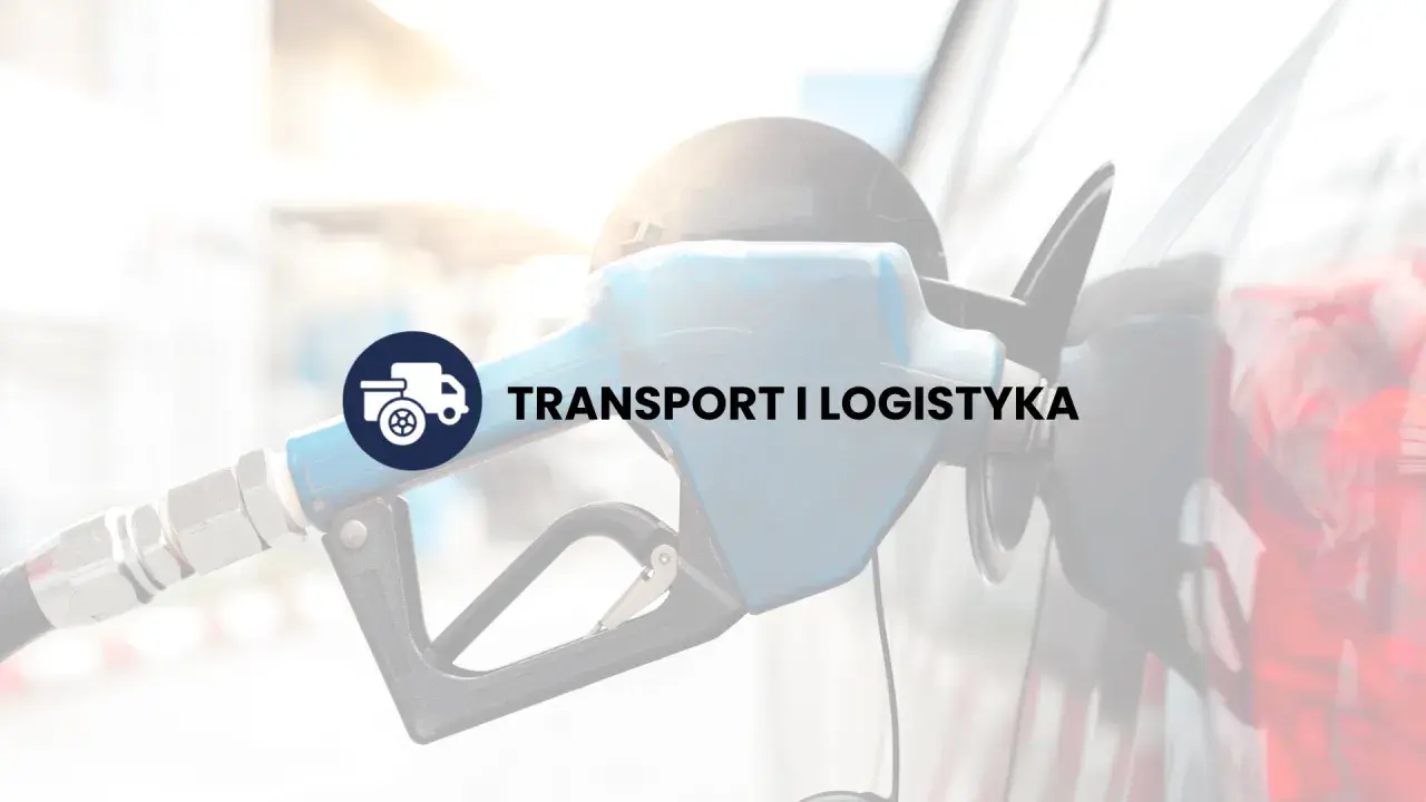 Dystrybutor paliwa z ikoną ciężarówki i napisem "TRANSPORT I LOGISTYKA".