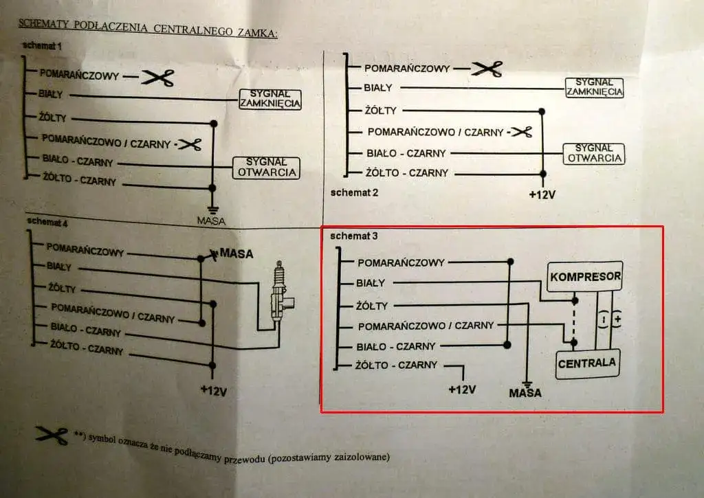 uproszczony schemat elektryczny centralnego zamka samochodowego